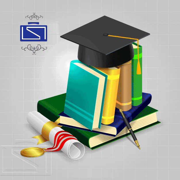 چند کتاب که یک کلاه فارغ التحصیلی روی آن ها قرار دارد و در کنار آن ها یک لوح و مدال نیز قرار گرفته است.